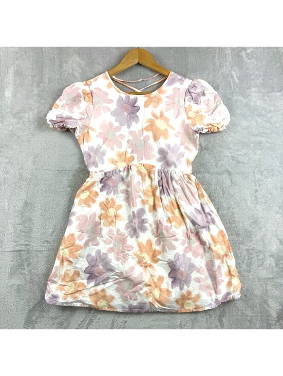 Sunday Best Dresses & Skirts - Sunday Best Women Size 2 Floral Linen Cotton Puff Sleeve Mini Dress Pastel Soft